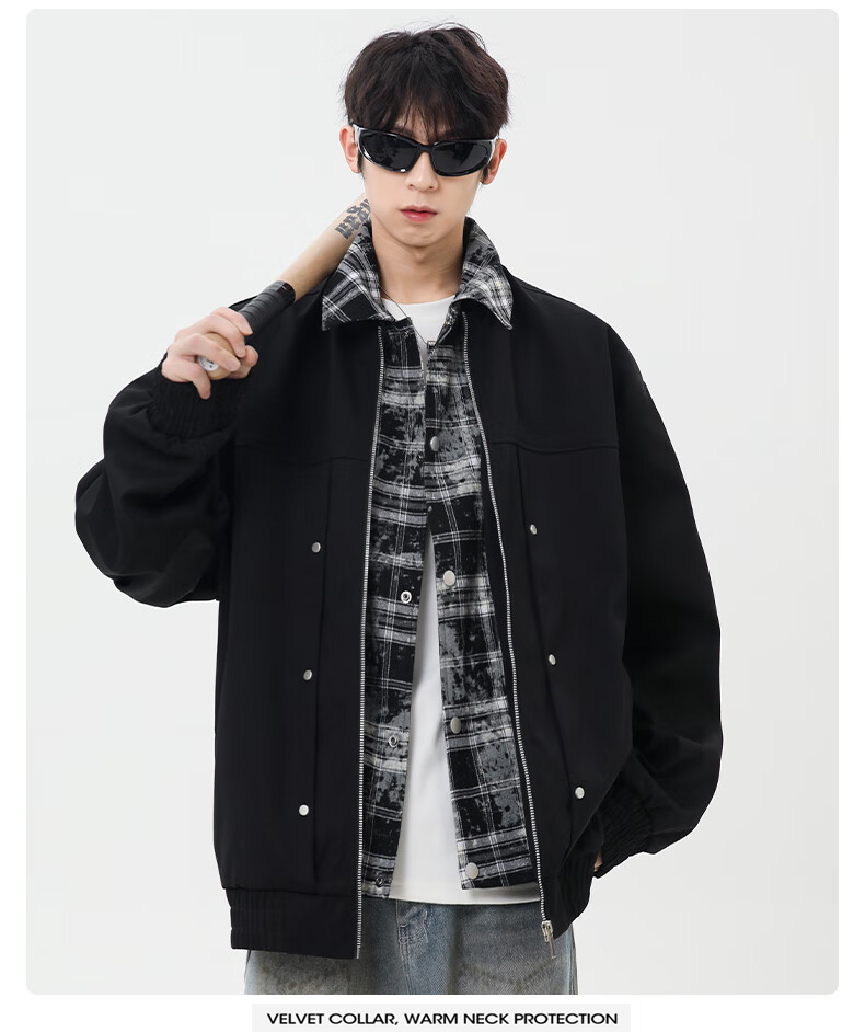 CLOR Men's Autumn Winter Two-Piece Style Casual Plaid Lapel Jacket JK11 Coffee XL 4