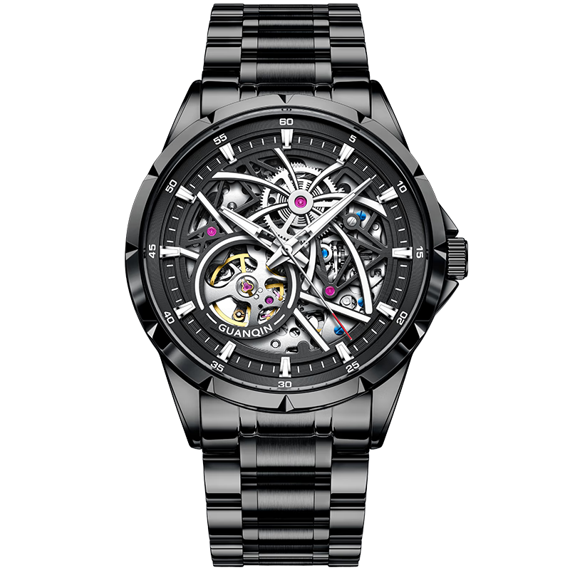 GUANQIN Men's Mechanical Watch, Swiss Certified Fully Automatic Skeleton Trendy Men's Watch, Fireworks Series Strong Luminous Famous Watch