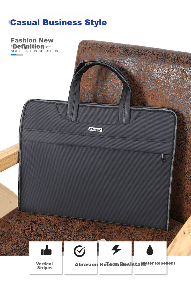 Bailiwen H8813 Black Handheld Thickened Laptop Bag, Business Briefcase, Large Capacity Commuter Bag, Document Bag, Men's Handbag, Conference Folder, Briefcase 1