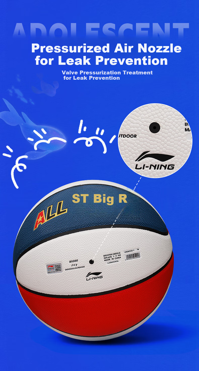 Li-Ning Basketball Size 5 for Children, Kindergarten, Elementary School Students, Indoor And Outdoor Use on Cement Courts, Youth Non-Slip Wear-Resistant PU Basketball, Blue Color 7