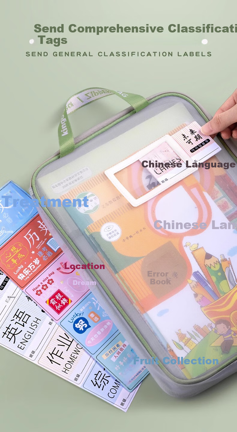 Sijinianhua L-Shaped Subject Classification Bag, Handheld Transparent File Bag, Zipper Mesh Storage Bag, Wide Opening Document Bag, Light Green 1 Piece [Ultra-Thick 3 Layers/With Label] 10