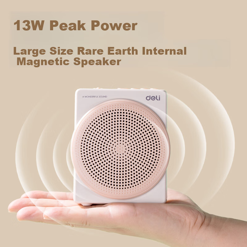 Deli 13W Wireless Lapel Microphone Amplifier Bluetooth Speaker Anti-Howling TF Card USB Drive Loudspeaker Microphone Tour Guide Lecture Upgraded Version Teacher Birthday Gift Gray