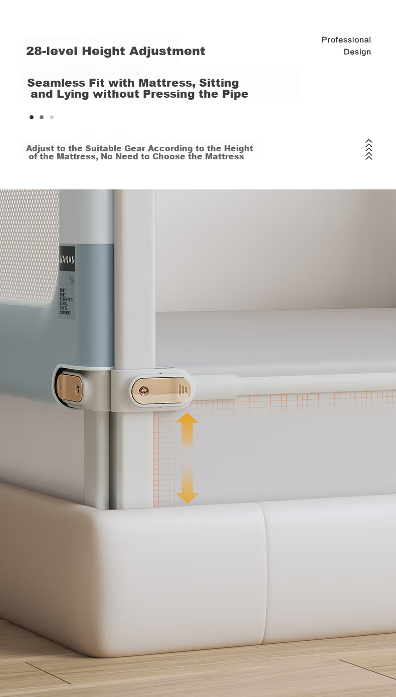 Nuofanya Bed Guard Rail, Child Safety Barrier, Baby Protection Fence, Color-Block Gray, 1.8+2.0+2.0, No Drilling Required, Three-Sided Installatio 9