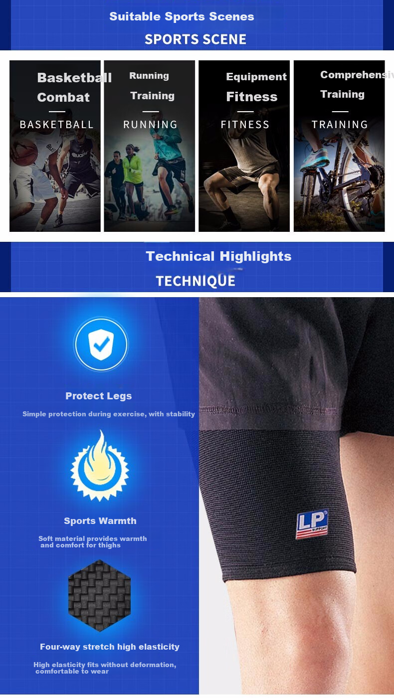 LP 648 Sports Thigh Support, for Running And Fitness, Badminton And Basketball Thigh Sleeve, Single Pack, Black, Size M 2