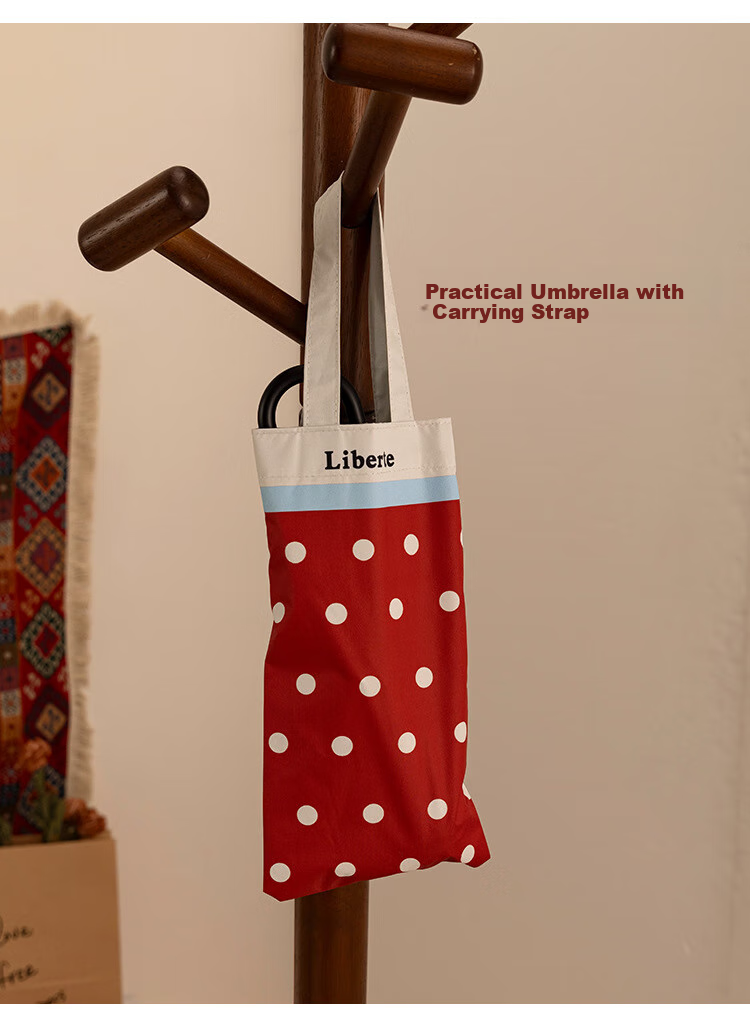 Fanyejia Vintage Hong Kong Style Sun Umbrella, Dual-Use for Sunny And Rainy Days, French Polka Dot Design, Sun Protection, UV Protection, Foldable, Curved Hook, Women's Sunshade Umbrella 3