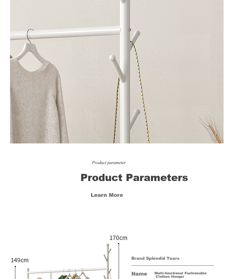 Yicainianhua Clothes Drying Rack, Floor-Standing Movable Balcony Clothes Hanger, Indoor Clothes Rack, Drying Pole, White Clothes Stand, 2266 13