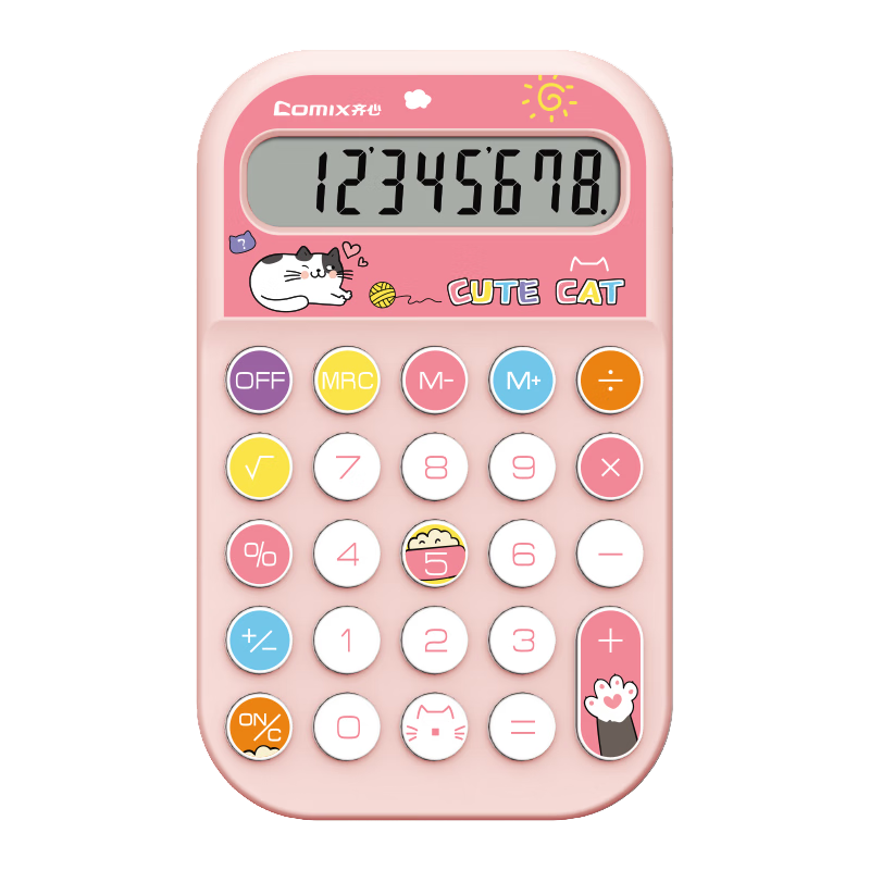 COMIX Portable Mini Student Calculator DIY Sticker Mini Kids Calculator Simple Calculator for Primary School Students Study Supplies Gift Pink C-2028