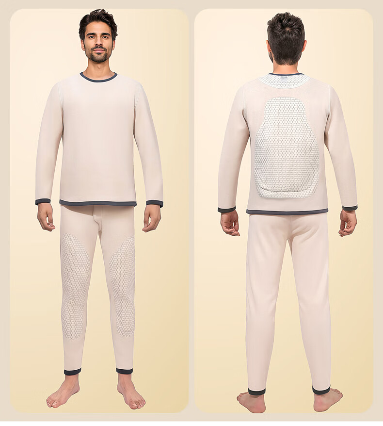 SNOWFLYING Men's Thermal Underwear 100% Wool Filled Patch Autumn Winter Fleece Thickened Set 1