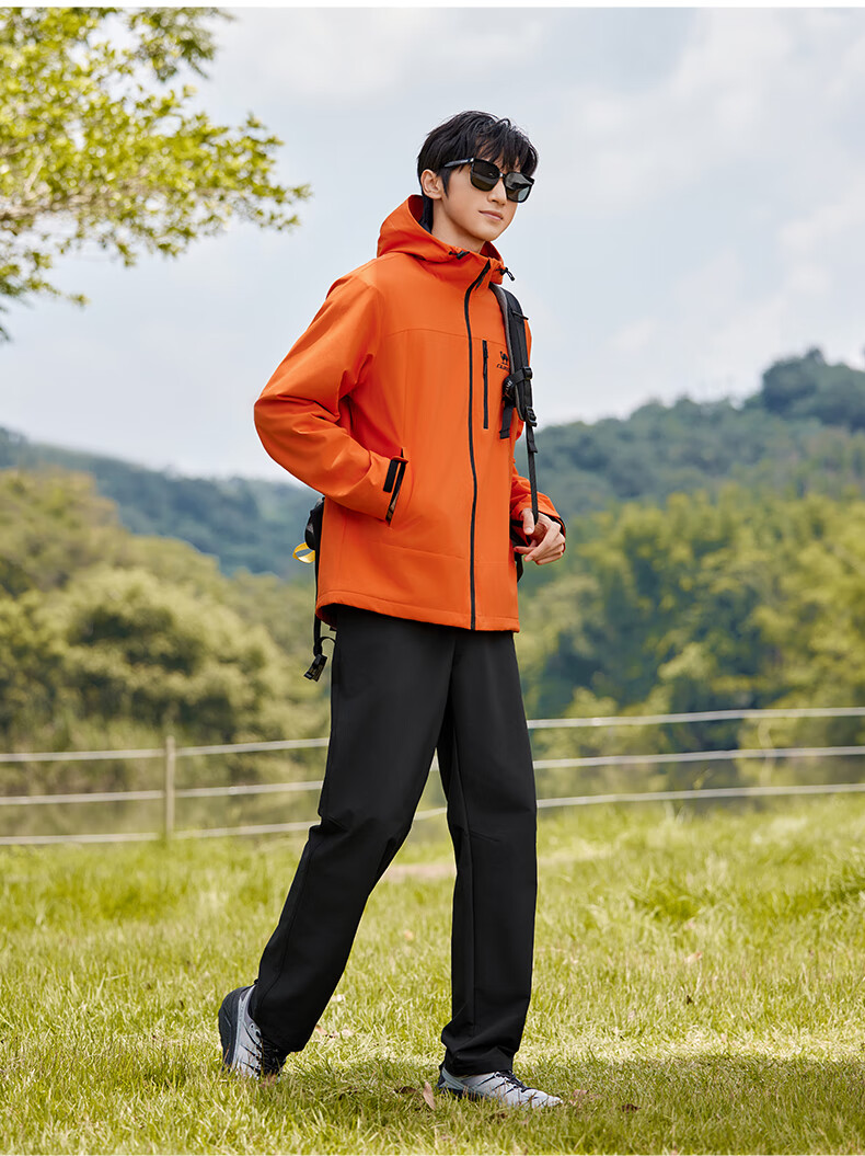 CAMEL Men's Outdoor Windproof Water-Repellent Fleece-Lined Hiking Jacket C15CAYL6023 Sun Orange M 4