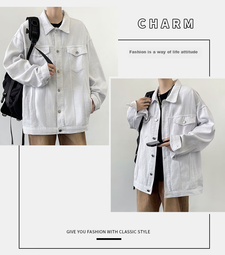 Dingfengbaoluo Casual Workwear Denim Jacket for Men, Spring Season Loose Fit Retro Lapel Versatile Coat HL38 Black L 5
