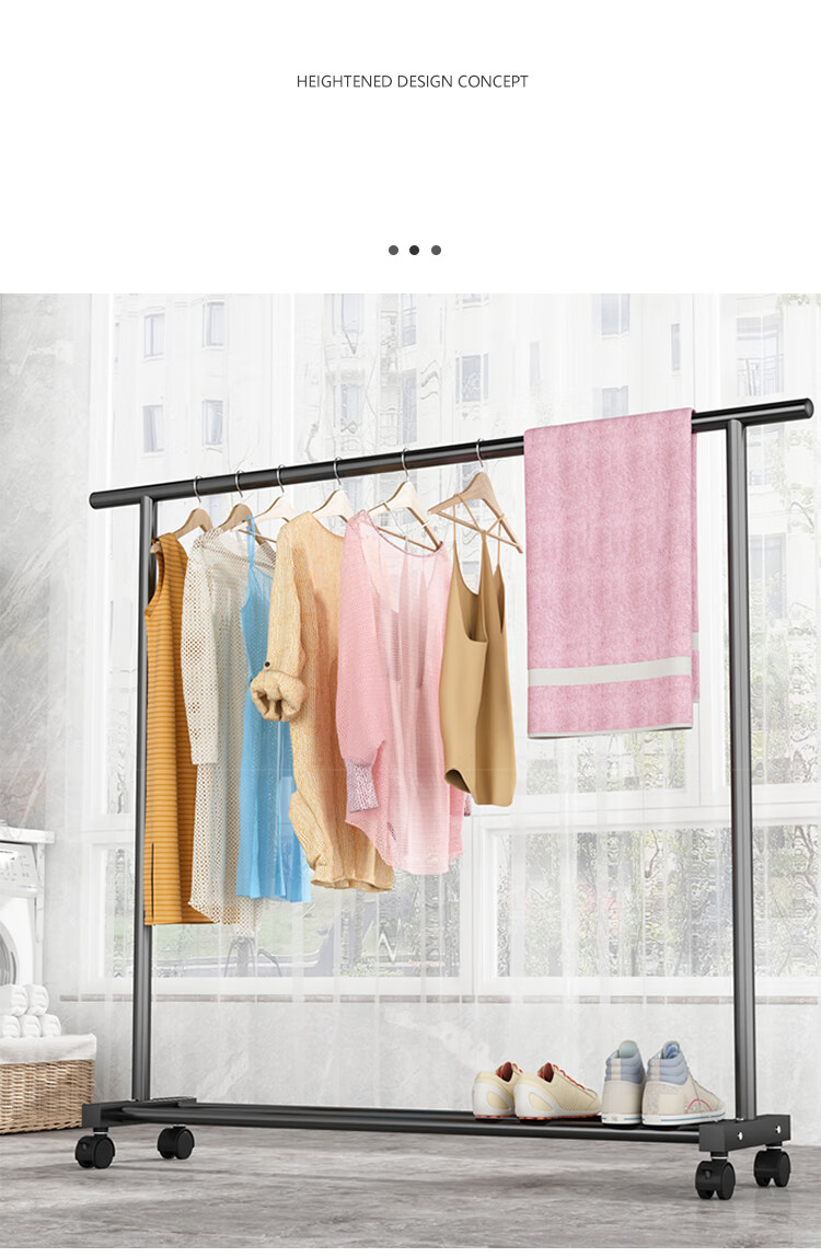 Huakaizhixing Floor-Standing Clothes Rack, Bedroom And Balcony Drying Rod, Dormitory Coat Hanger, YJ22 Foot Nail Model, 1.5 Meters, Black 8