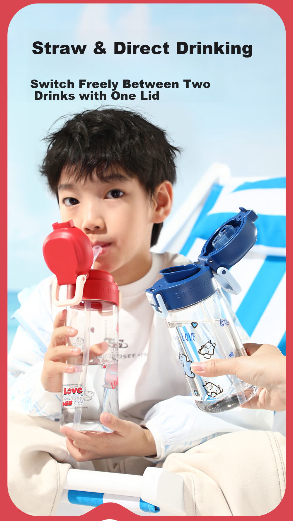 Fuguang Children's Water Bottle, Tritan Student Straw Cup, Portable, for Boys And Girls, Summer Use, Heat-Resistant, Shatterproof Plastic Cup, 468ml 5