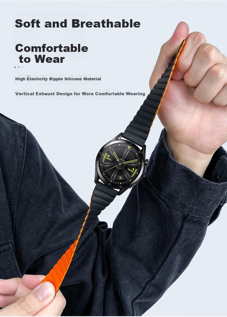 JINGZ Suitable for Huawei GT6/Pro Watch Strap, Compatible with GT5/4 Silicone Magnetic Band, Breathable Sports Wristband for Men, 22mm 4