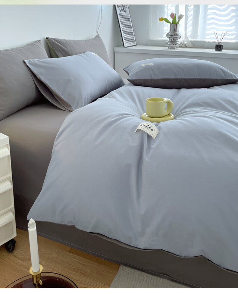 Hodo Pure Cotton Duvet Cover Single Piece Xinjiang Full Cotton Thickened Double Dormitory Quilt Cover 200*230cm Light Blue + Light Gray 1