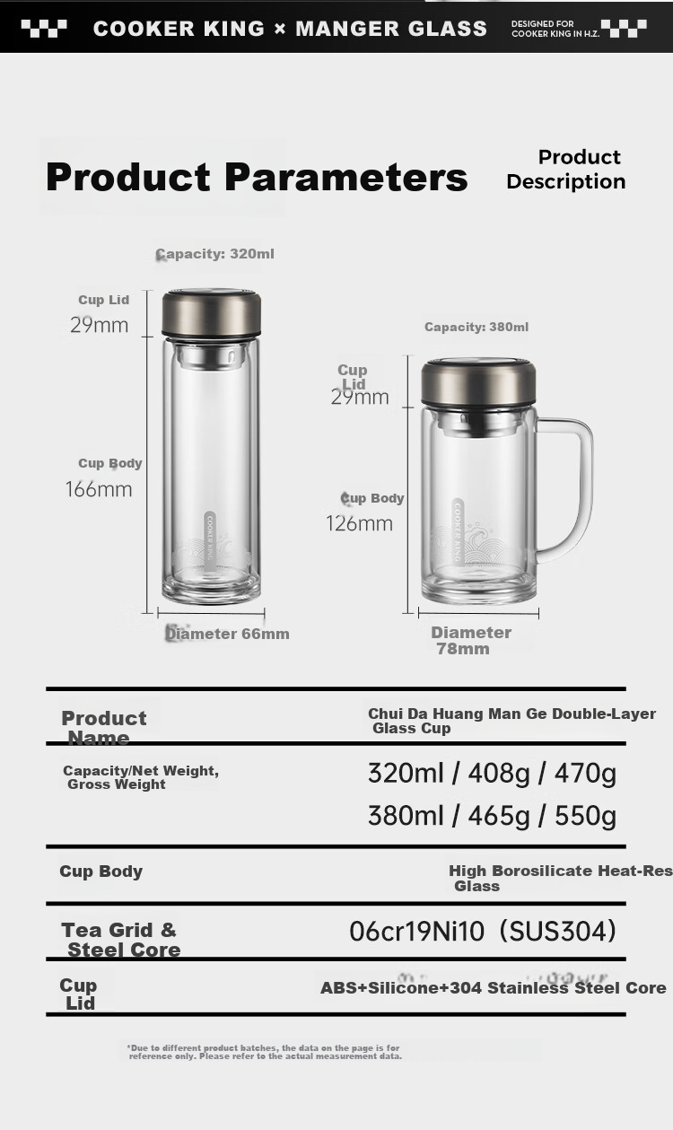 COOKER KING Glass Cup with Tea Infuser, Heat-Resistant And Shatterproof Tea Infuser Mug, Large Capacity Tea Cup in Gunmetal Gray, 380ml 12