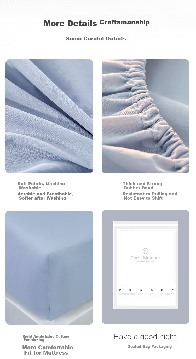 One's Member (Yi De Ceng) Pure Cotton Linen-Like Fitted Sheet, Sunlight Gray, for 1.8m Bed, 180*200+30cm 13