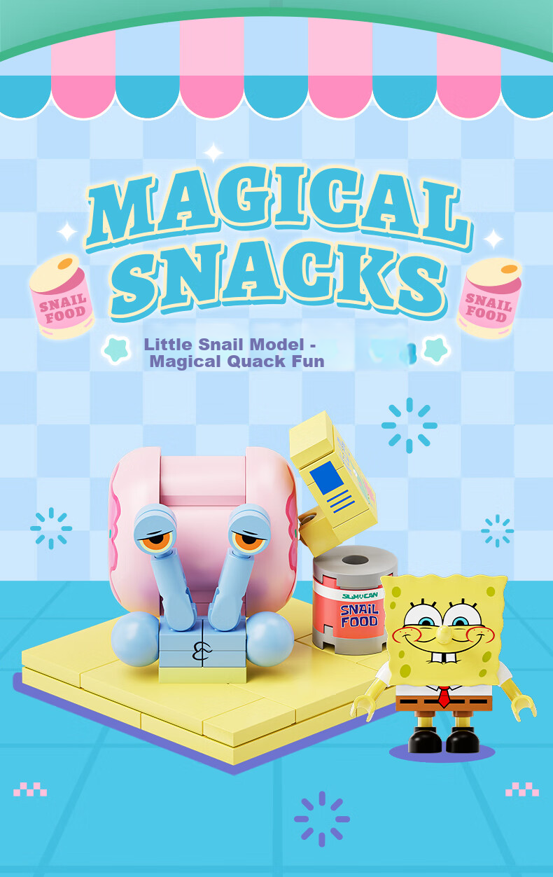 AREA-X SpongeBob Collaboration Blind Box Building Blocks Trendy Toy Assembly Birthday Gift, Bichi Bao Fast Food Delivery, 1 Box 6