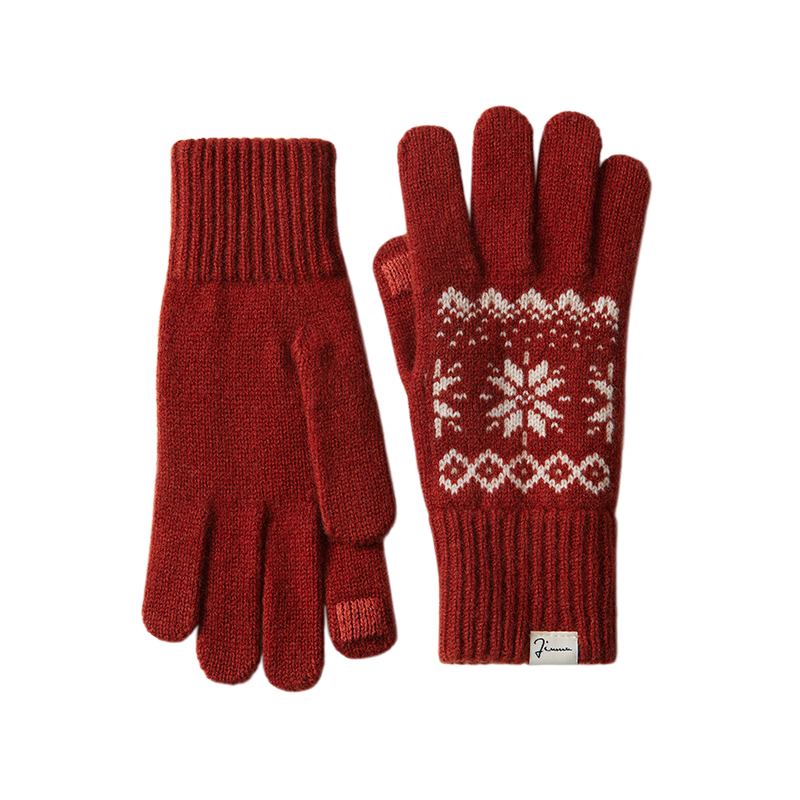 JIUMU Pure Wool Warm Gloves for Women Winter Thickened Knitted Wool Gloves Outdoor Driving Cycling Cold-Resistant Touchscreen Gloves