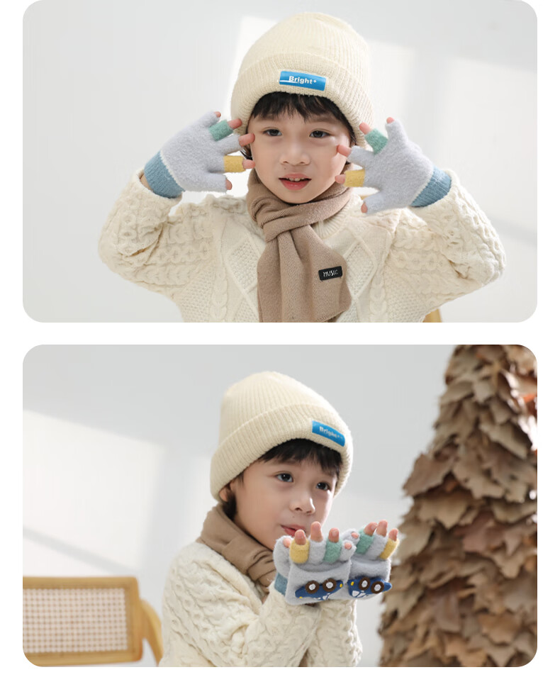Aibaoqi Children's Winter Warm Flip Half Finger Gloves Boys Thickened Writing Fingerless Gloves T238 Blue 11