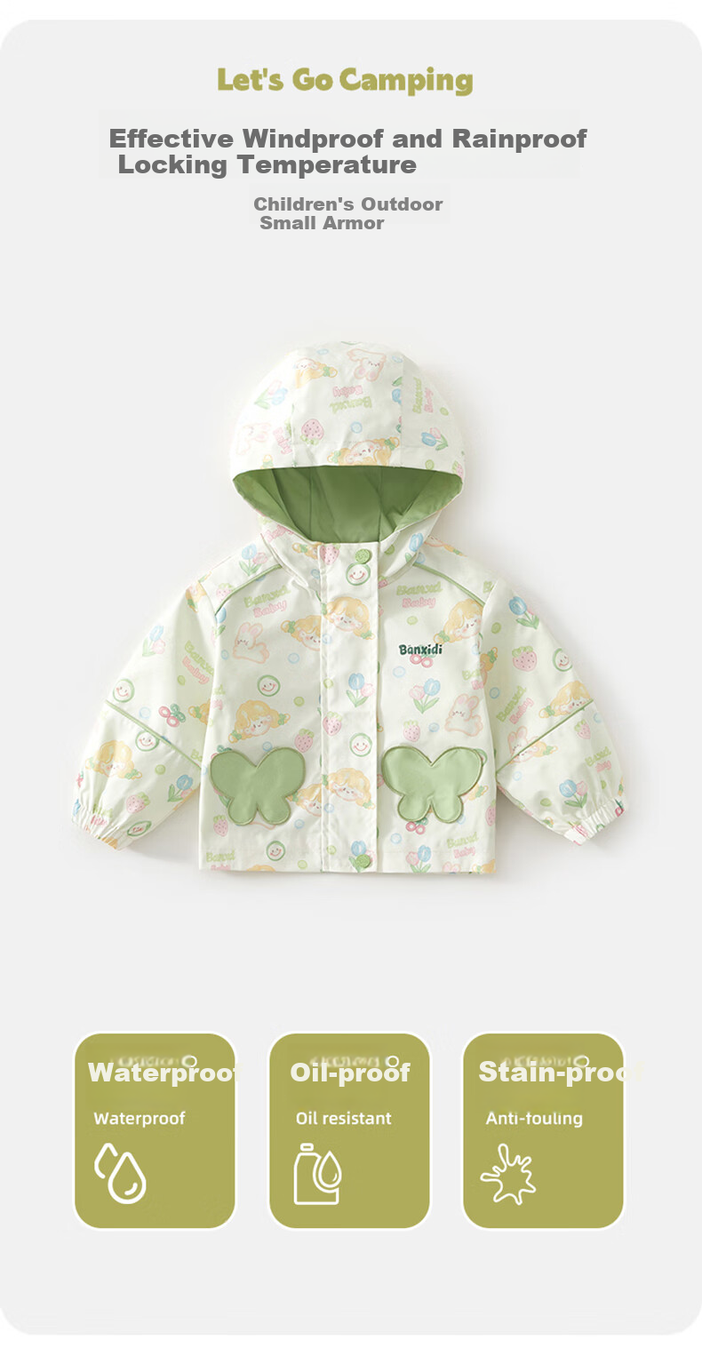 Banxidi Girls' Spring and Autumn Jacket 2026 New Children's Hooded Spring Top Fashionable Baby Toddler Outerwear 2
