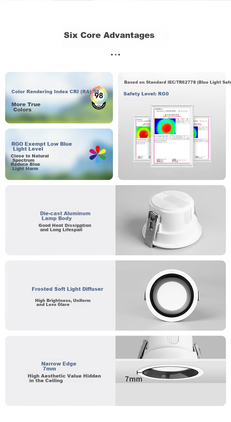NVC LED Downlight 7W White Cup Tri-Color Full Spectrum Eye Protection Recessed Ceiling Light for Living Room and Bedroom [Guanghua] Ra98 1