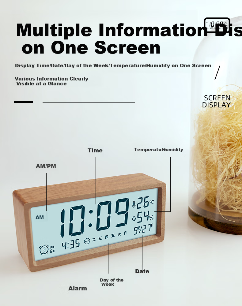 Momen Alarm Clock, Student Creative Simple Luminous Clock, Minimalist Timepiece, Bedside Multifunctional Lazy Clock, Peach Wood Color, TM03 Gift 4