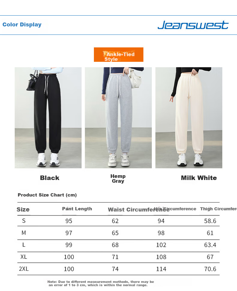 Jeanswest Women's Summer High-Waist Draped Drawstring Loose American-Style Sporty Curved Wide-Leg Pants Black M 6