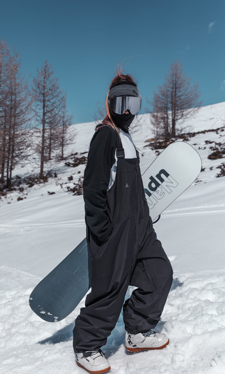 Nan En Single Board Ski Suit Bib Pants 3L Waterproof Thickened Warm Unisex Black M 25