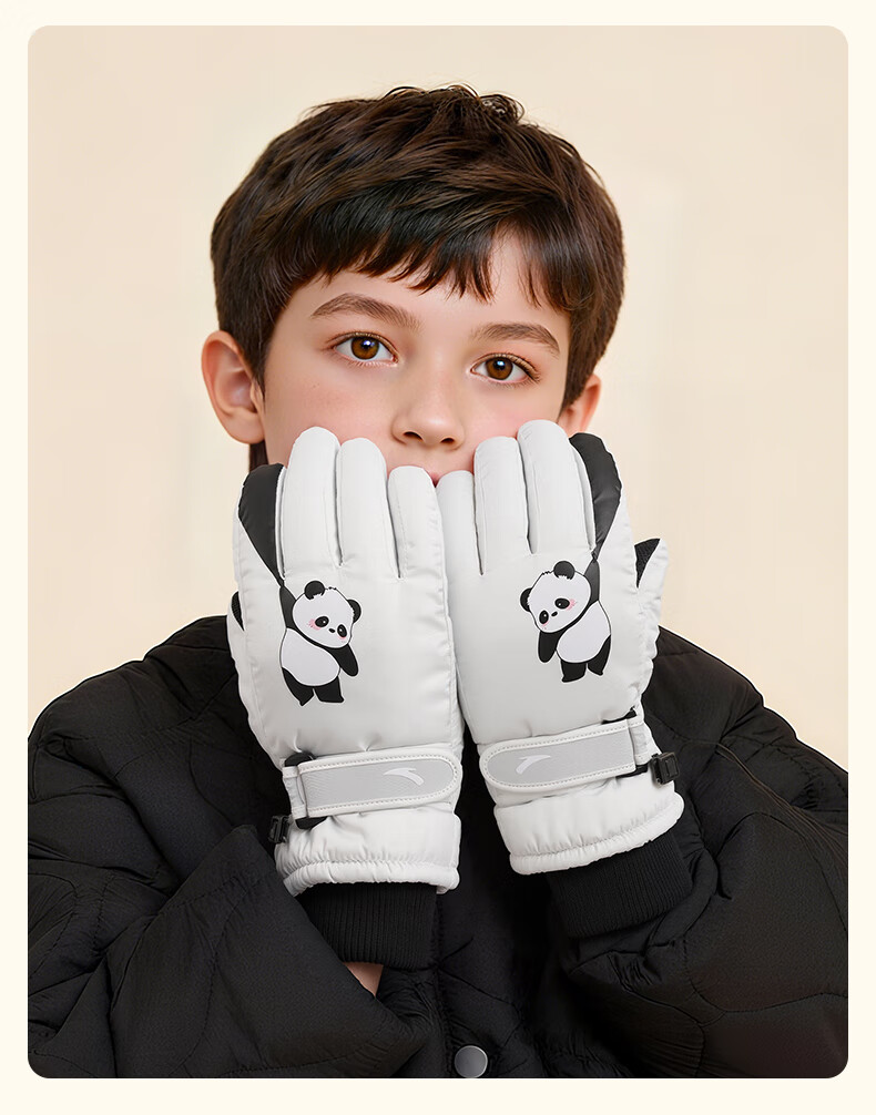 ANTA Kids Winter Thermal Gloves Cold-Resistant Ski Gloves for Boys and Girls, Fleece-Lined Thickened Outdoor Anti-Freeze Five-Finger Gloves, Green M 19