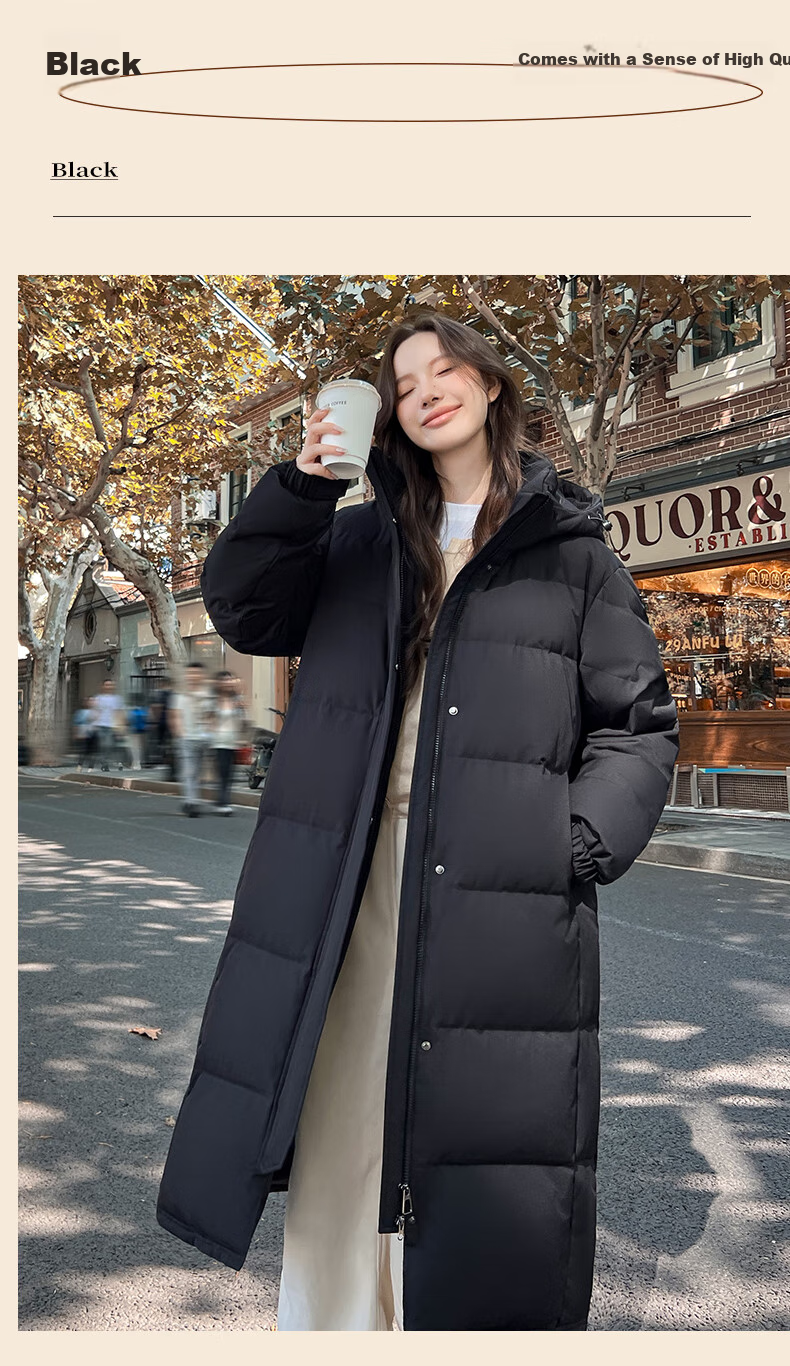 Yalu Solid Color Long down Coat for Women, Winter 2026 New Style, Loose-Fitting Over-Knee Thickened Warm Couple's Mid-Length Coat for Outdoor Activities 6