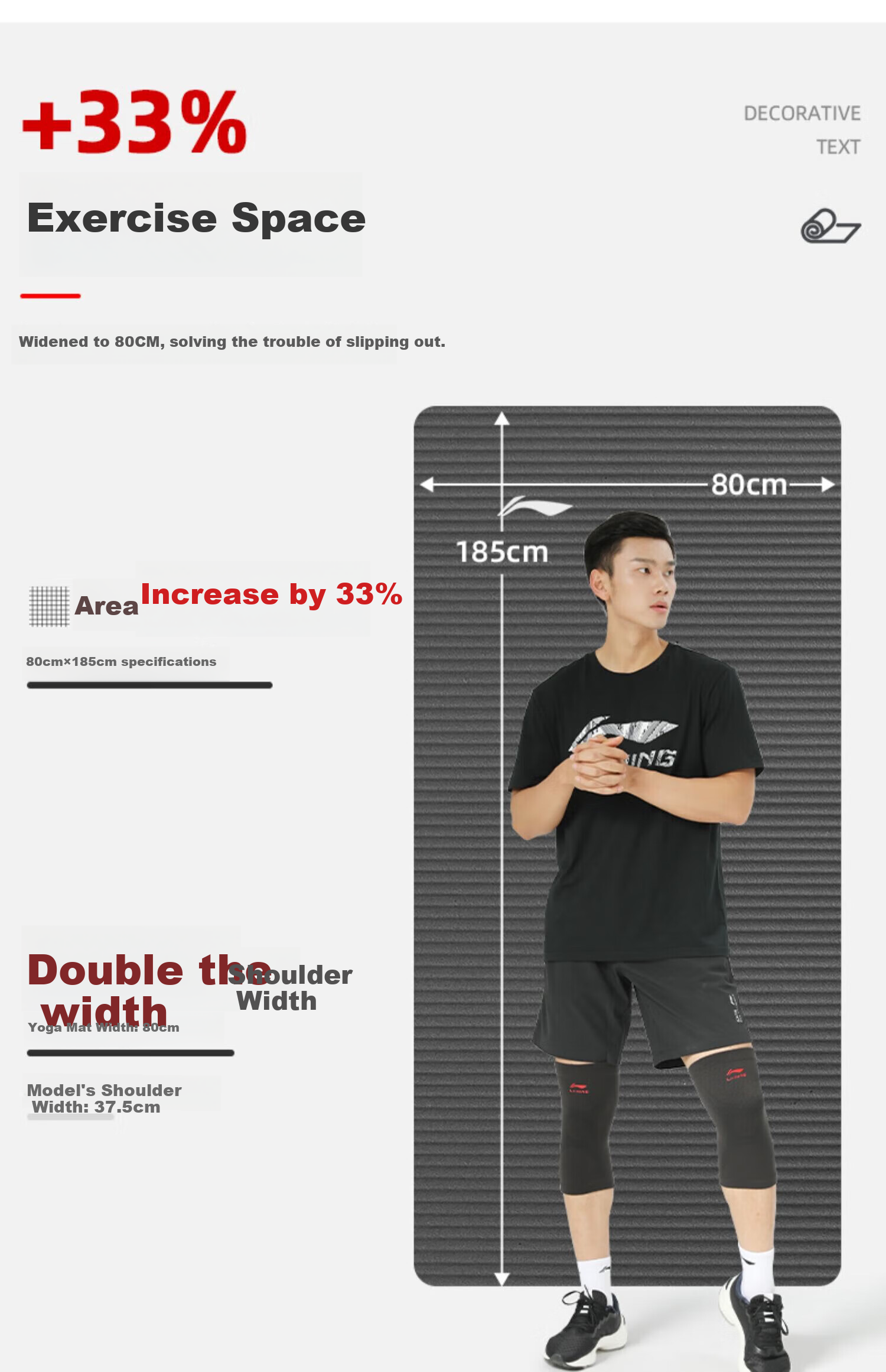 LI-NING Thickened Wide TPE Yoga Mat Unisex Fitness Mat Jump Rope Exercise Soundproof Shockproof Non-Slip Professional Sports Mat 5