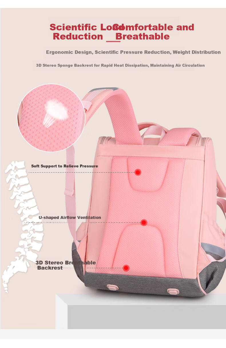 Edison Elementary School Backpack for Girls, Lightweight Spine Protection, Water-Resistant, Anti-Drop, Reflective Children's Backpack 2211-3 Purple 9