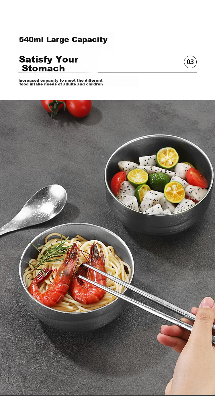 MAXCOOK Pure Titanium Bowl Soup Bowl, Chopsticks Spoon Rice Bowl Noodle Bowl Double-Layer Insulated Tableware Set, 3 Pieces MCTZ7948 3
