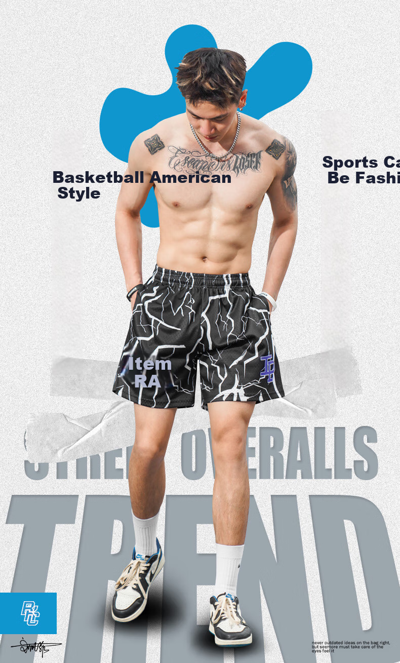 BKCXZICE SMVP Lightning Print American Retro Basketball Shorts, Quick-Drying Breathable Mesh Running Sports Fitness Pants Beach Shorts 6