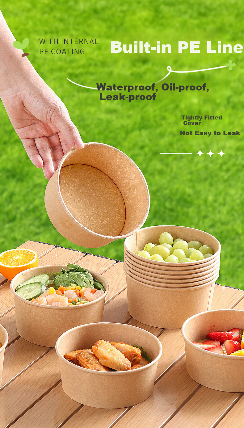 BJ Eco-Friendly Disposable Food Containers, Round, 1000ml*20 Sets, Thickened, for Takeout, Camping, Packaging, Soup Bowls 2