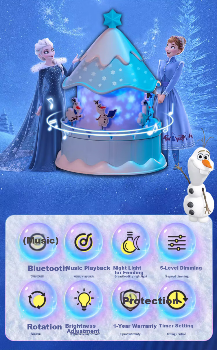 Disney Elsa Princess Children's Toy, Birthday Gift for Girls Aged 7-14, Starry Sky Projection Lamp, Elsa Music Box, Musical Box 2