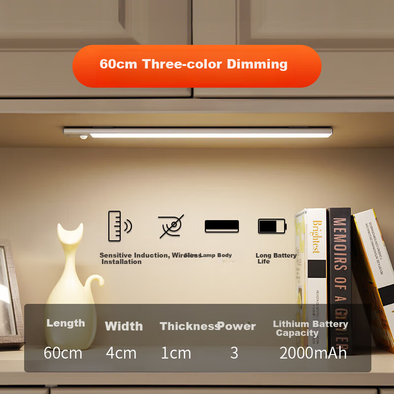 NVC Valentine's Day Cool Dormitory Cabinet Light, Bathroom Night Light, Three-Color Touch Control, Sensor-Activated Dimming