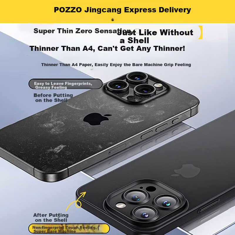 POZZO Чехол для iPhone 14 Pro Max, ультратонкий, прозрачный, матовый, противоударный, с полной защитой камеры, черный
