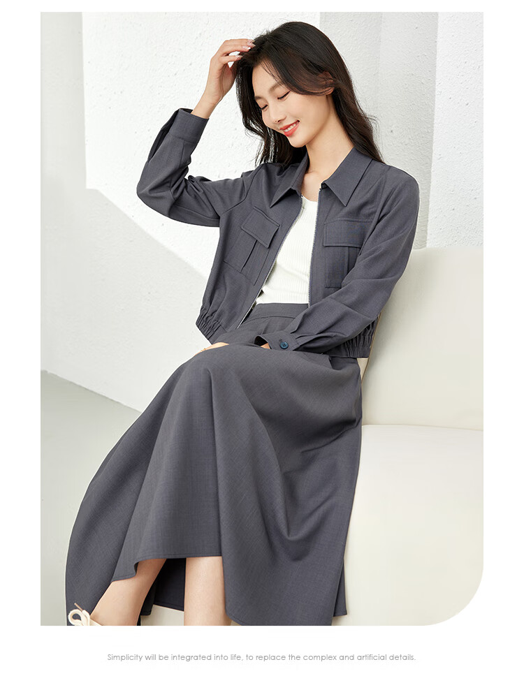 Vimly Women's Stylish Two-Piece Dress Set Spring New Elegant High-Quality Top Gray M 11