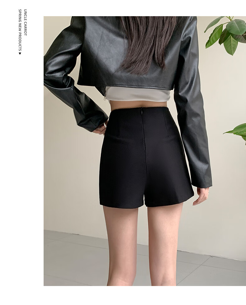 Xueqiman Black High-Waist A-Line Slim Fit Suit Shorts for Women Spring Summer 2026 Boot Pants 8