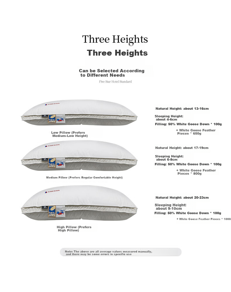 La Torretta Five-Star Down Pillow, Siberian High-Quality White Goose Down Pillow for Adults, Men And Women, Single Low Pillow 9
