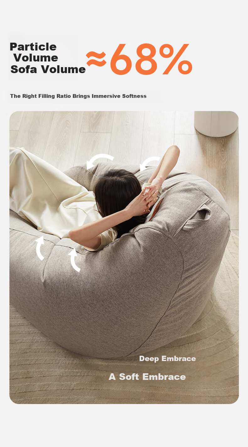 LUCKYSAC Lazy Bean Bag Sofa, Single-Person Fabric Sofa for Living Room, Bedroom, Balcony, Flagship Model in Warm Gray 6