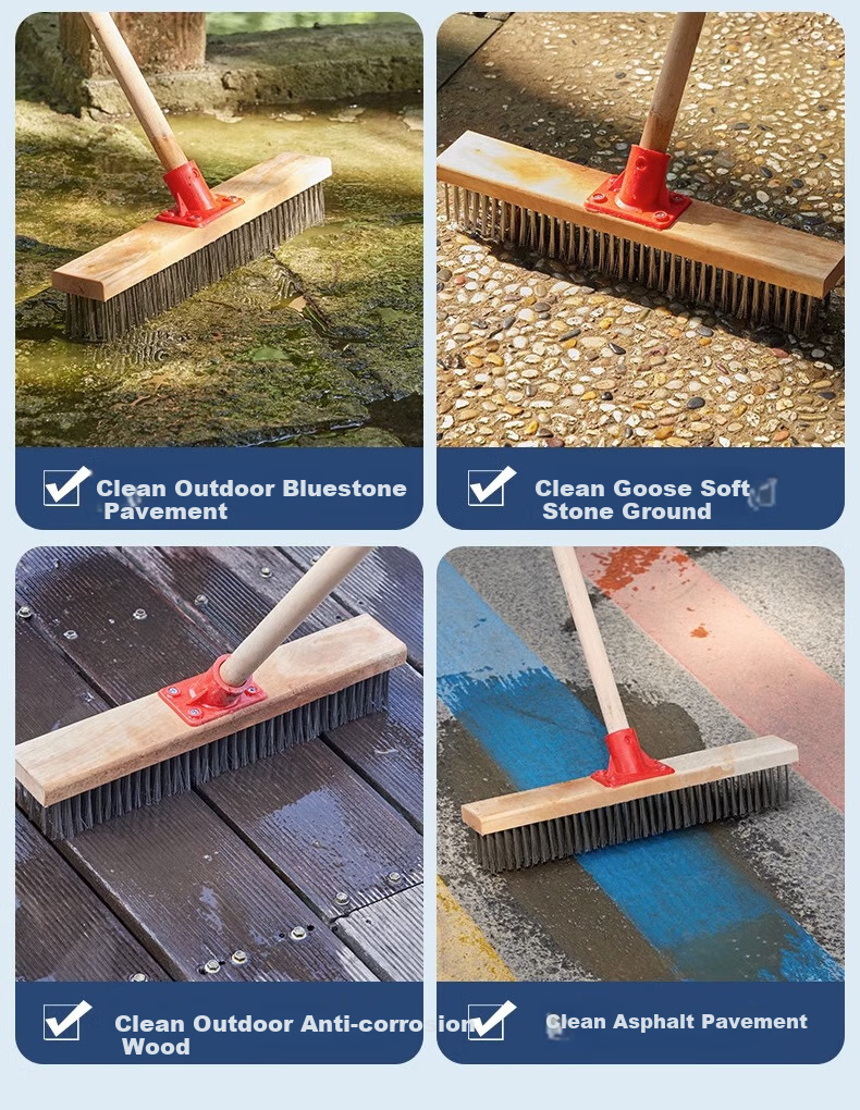 Xijie 304 Stainless Steel Wire Floor Brush Outdoor Garden Moss Long Handle Hard Bristle Cleaning Brush Large Size 6
