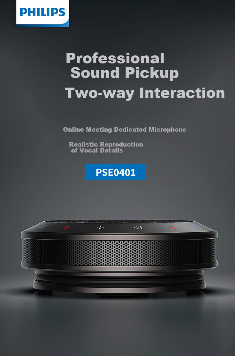 PHILIPS PSE0401 Desktop Conference Microphone, Wireless Bluetooth Connected Smart Noise-Cancelling Computer Omnidirectional Microphone Speaker, All-In Conference Audio System for Lectures 1