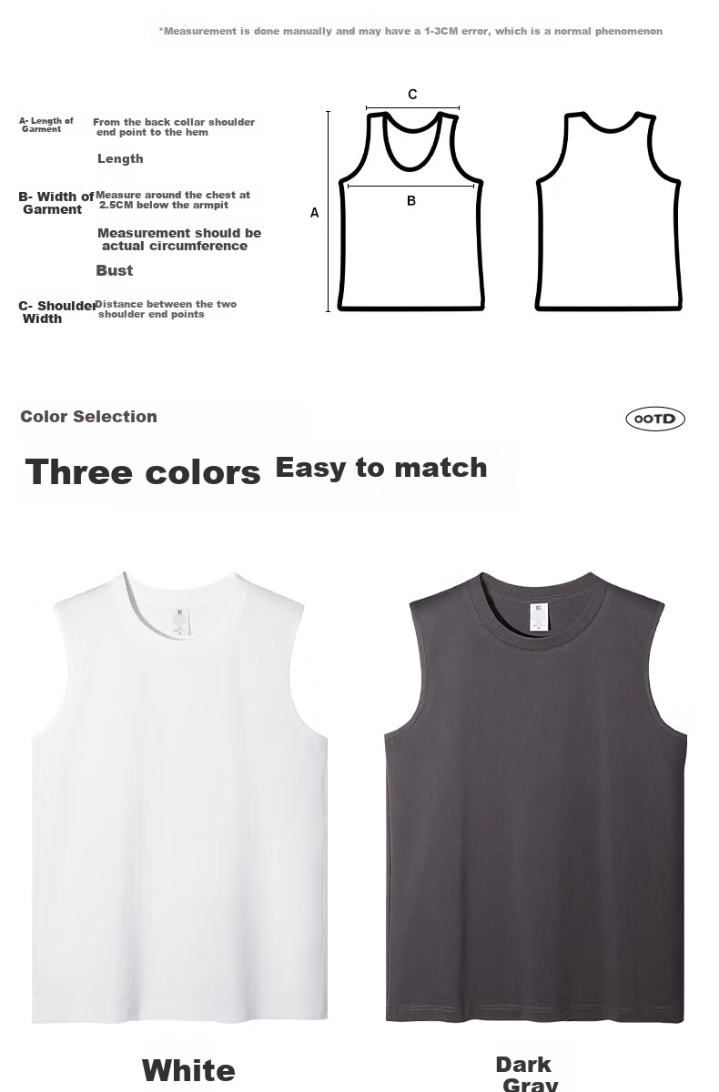 Ziyouxi Cotton Tank Top for Men, Summer Loose Sleeveless T-Shirt, Solid Color Undershirt, Sports Fitness Vest 4