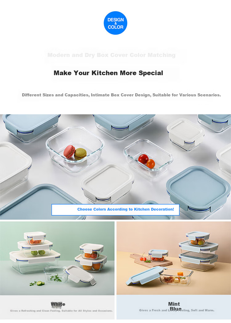 LOCK&LOCK , Glass Food Storage Container, Microwave-Safe Lunch Box, Sealed Meal Container, Bento Box, Refrigerator Organizer, 750ML, Mint Gree 9