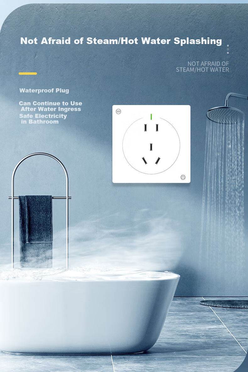 Absolute Electric Waterproof Socket Panel 86 Type Surface and Flush Mounted 10A Five-Hole Socket Spray and Steam Resistant IP54/55 Dual Certified Eagle Gray 2