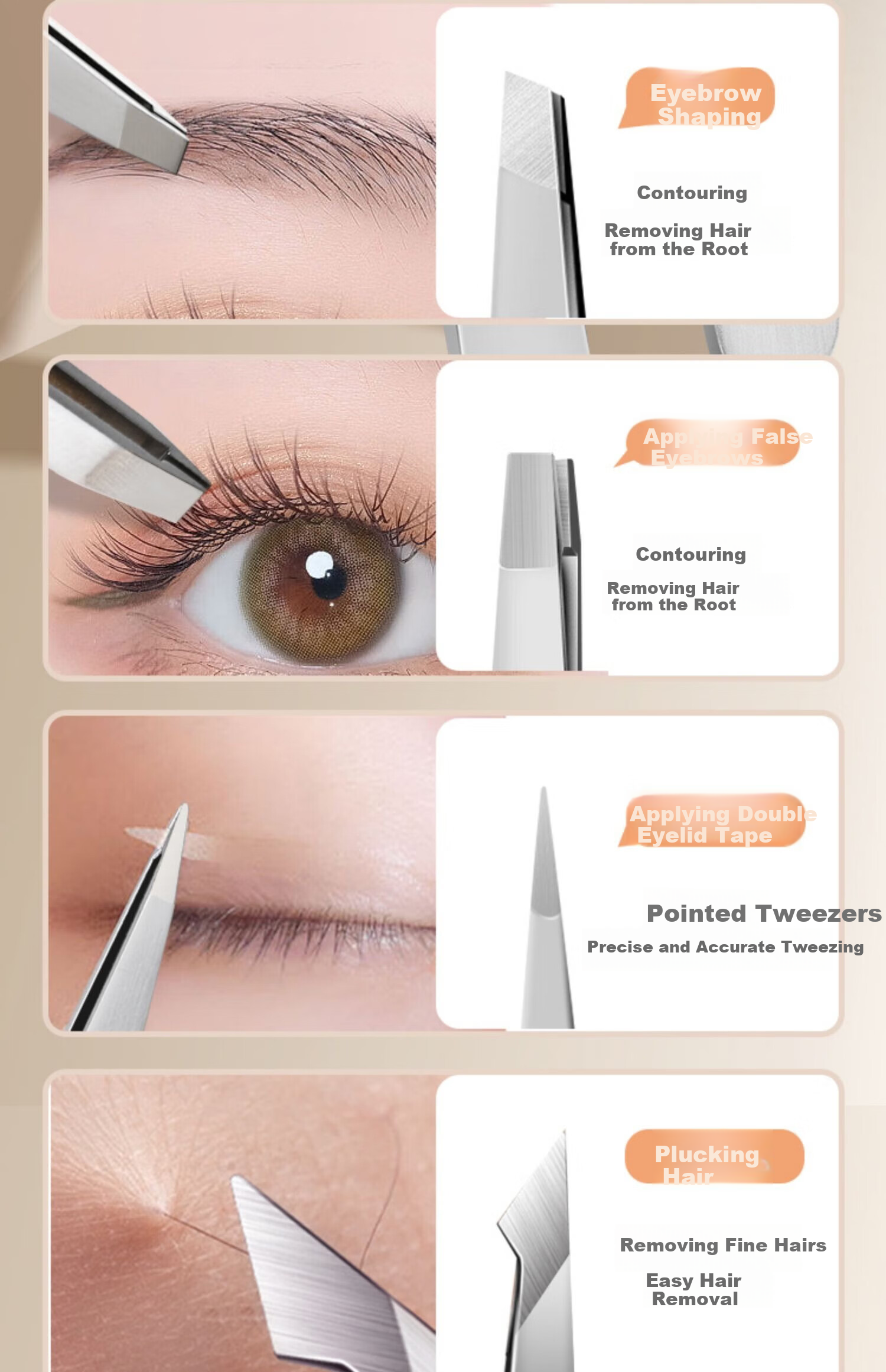 Haifeinuo Eyebrow Tweezers, High-Precision Hair Removal Tool, Eyebrow Pluckers, Beard Trimmers, Hair Clips, False Eyelash Applicators, 4 Pieces 9