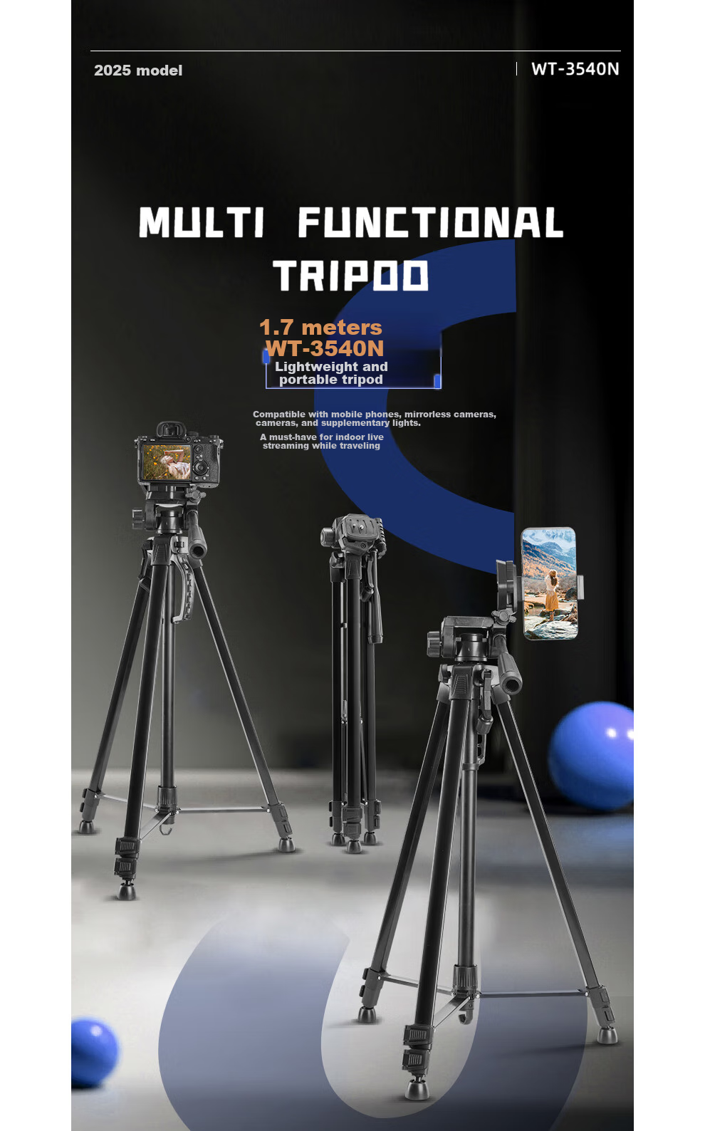 Weifeng WT-3540N Digital Camera/Mirrorless And DSLR Tripod, Aluminum Alloy Lightweight Tripod for Photography, Videography, Selfie, Live Streaming, Outdoor Use, Projector Floor Stand 1