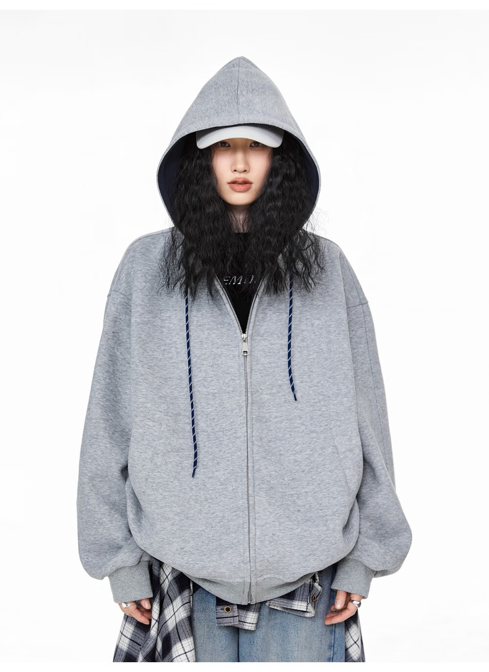 ICH MODE Women's Hoodie American Vintage Loose Fit Zip-up Sweatshirt Spring Autumn New Light Heather Gray L 26